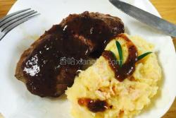 牛排配餐,鲜虾土豆泥