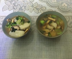 青菜肉末香菇年糕汤