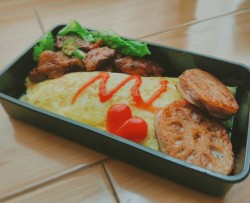 高颜值日式便当,照烧鸡腿+藕夹+蛋包饭,好吃爆表