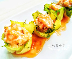 宝宝辅食:虾滑酿青菜—虾滑柔嫩,青菜清甜,吃一个青翠诱人的小花朵吧