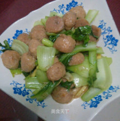 简单美味的快手菜——油菜炒牛肉丸