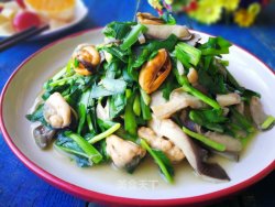 鲜掉眉毛的春日小炒-韭菜蘑菇炒贻贝