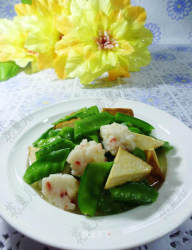 香干虾球炒荷兰豆